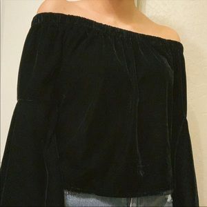 off the shoulder velvet bell sleeve top